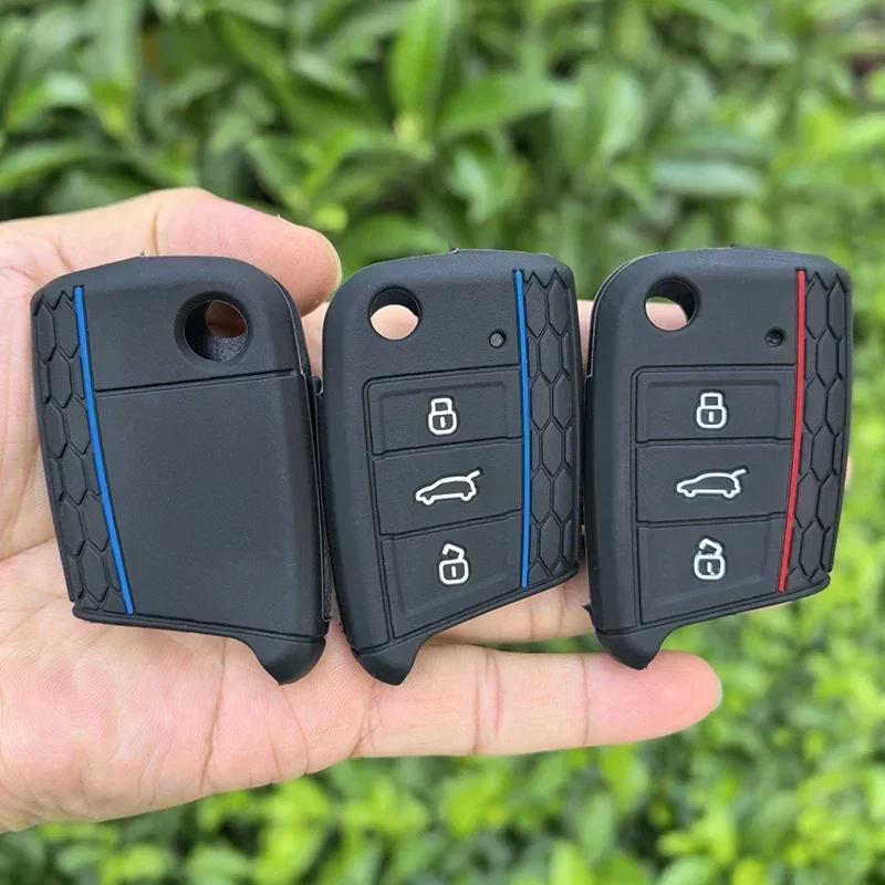 Silicone Car Key Cover For Volkswagen Golf 7 Mk7 Tiguan Mk2 T-Roc T-Cross For Skoda Octavia Kodiaq Karoq For Seat Ateca Leon Fob