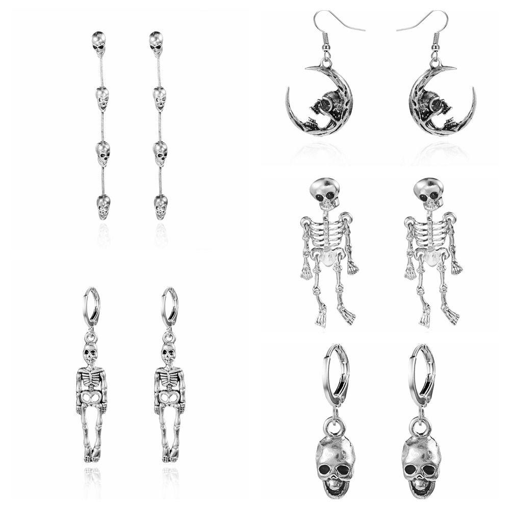 Skeleton Halloween Earrings Moon Skull Dangle Earrings Exaggerated Ghost Ear Studs  Unisex