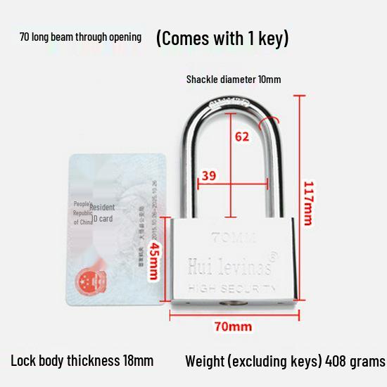 Blade-Shaped Stainless Steel Padlock, Square Head, 30mm, Ideal for Doors, Dorm Rooms, Cabinets, Long-Shank Anti-Theft Design.