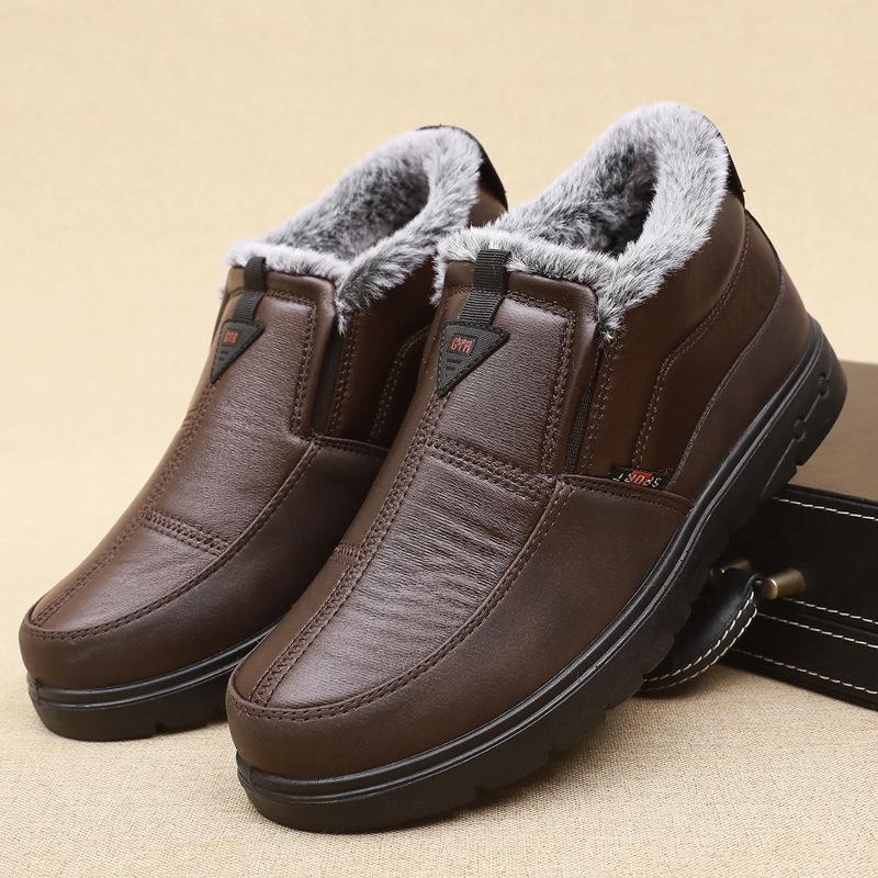 Winter Men's Warm Cotton Shoes: Velvet-Lined, Waterproof, Non-Slip Boots for Middle-Aged & Elderly
