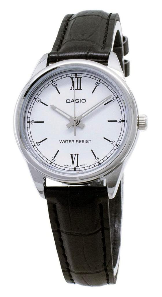 Casio Standard Analog Black Leather Band Silver Dial Strap LTP-V005L-7A Women's Watch,