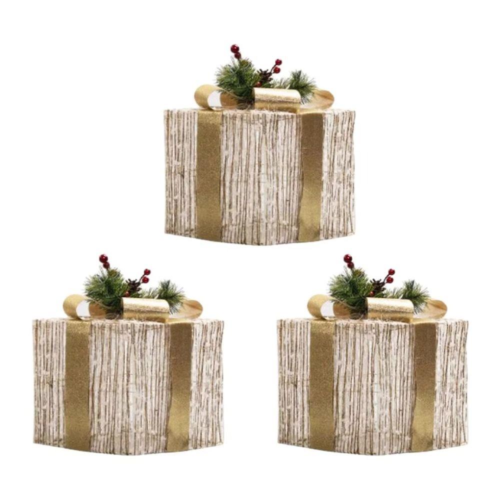 3pcs Plush Design Christmas Light Up Boxes Versatile Lighted Gift Boxes Outdoor Decor