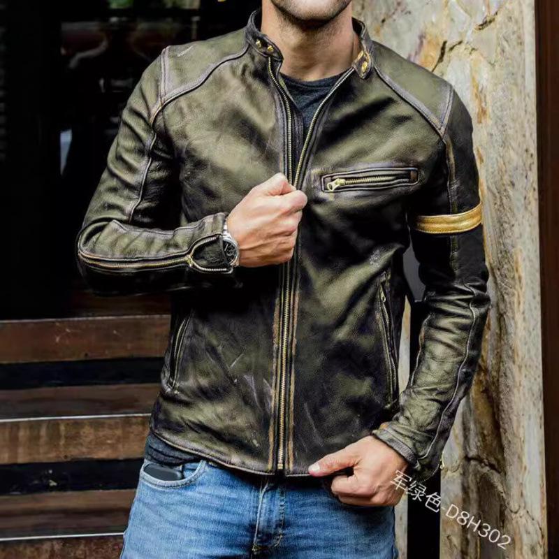 European & American Men's Stand Collar Punk Motorcycle Leather Jacket for Teens and Adults