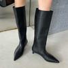 Fashion 2025 Fashion Sexy Pointed Low Heels Knee Long Boots Women's Spring/Autumn PU Sewing Party Ball Western Boots 35-40