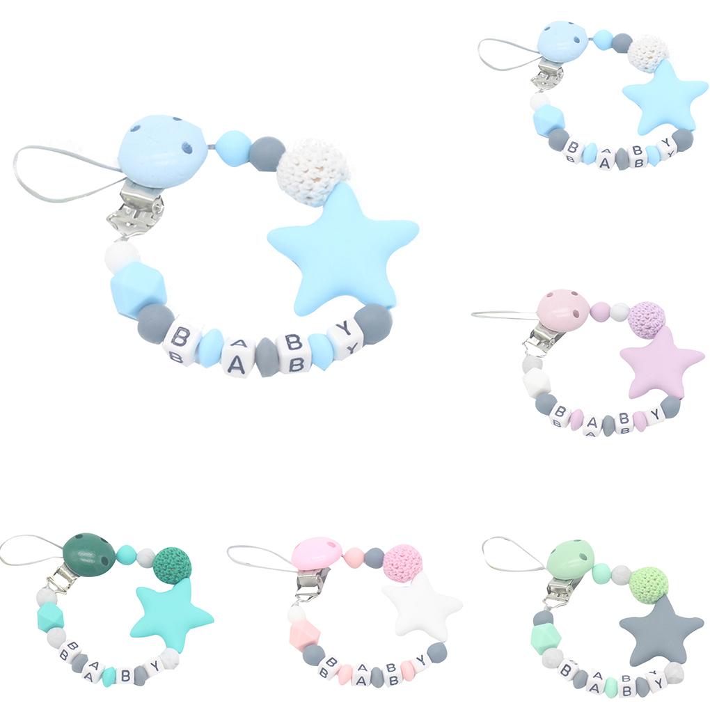 Colorful Silicone Star Leters Bead Chain Clip Holder Baby Feeding