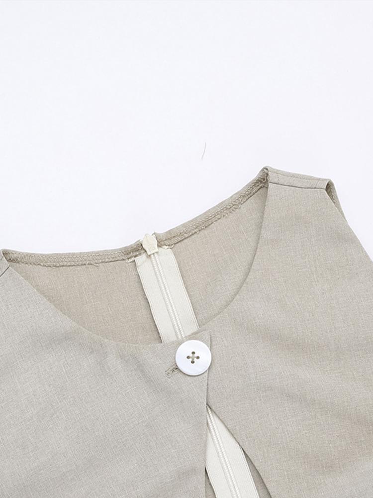 Hollow Out Pleated Single Button Lady Mid Women Dresses Sleeveless Summer A Line Female Party Robes