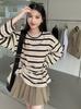 2026 Casual Women Long Sleeve Striped T-Shirt Loose Fit Casual Round Neck Spring Autumn Printed Blouse Fashion Elegant Basic Clothing