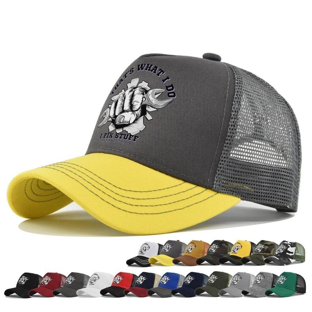 Breathable Summer Baseball Cap Mechanic Graphic Outdoor Sun Hat Vintage Mesh Trucker Hat  For Men