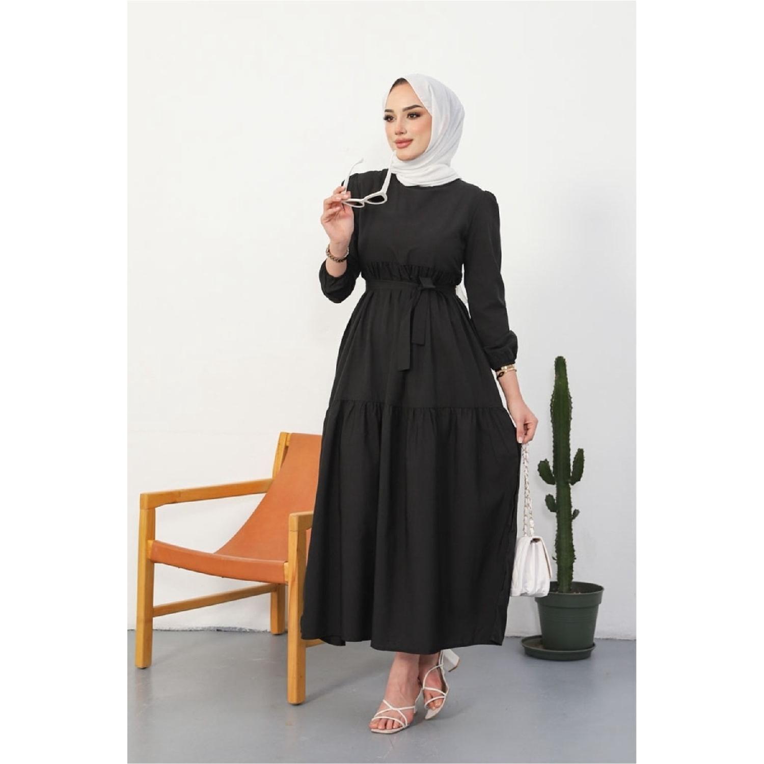 

Akel Layered Full Length Belted Hijab Dress 281 - Black 42 синій