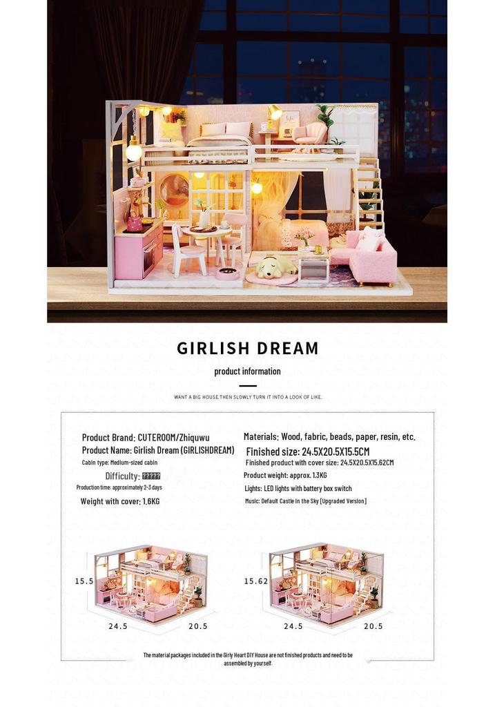 Zhi Qu Wu DIY Holzpuppenhausmodell – Kreatives handmontiertes Villenspielzeug, Perfektes Geburtstagsgeschenk für Freundin