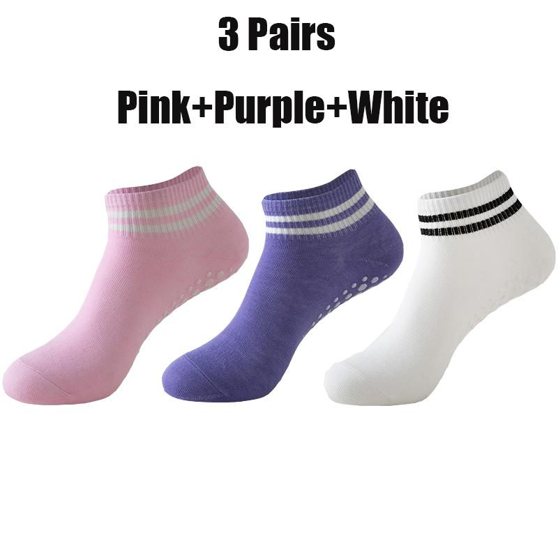 5 Pairs Yoga Socks for Women Double Stripes Socks Non Slip Pilates Yoga Grip Socks Women Sport Gym Workout Athletic Short Socks