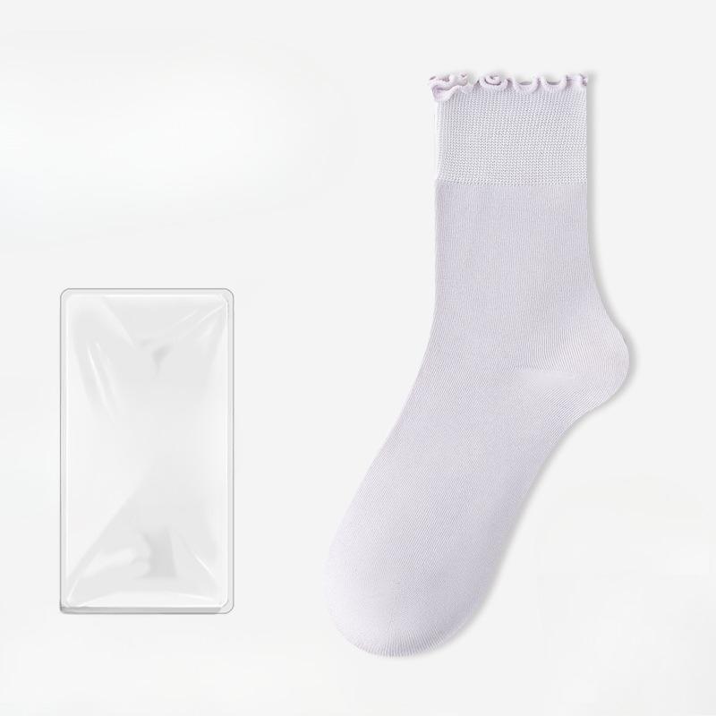 Female Summer Thin Style All-match Pure Color Auricle Lace Breathable Deodorant Boneless Short Tube Cotton Socks