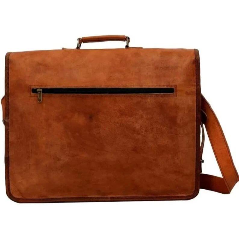 Vintage Bag Leather Genuine Laptop Messenger Shoulder Men's Brown Travel