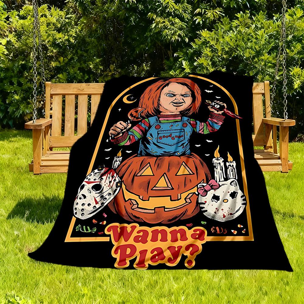 1pc Halloween Horror Outdoor Blanket Lightweight Flannel, Soft & Warm, All Season Use for Sofa, Outdoor, Camping, Living Room, Office, Chair