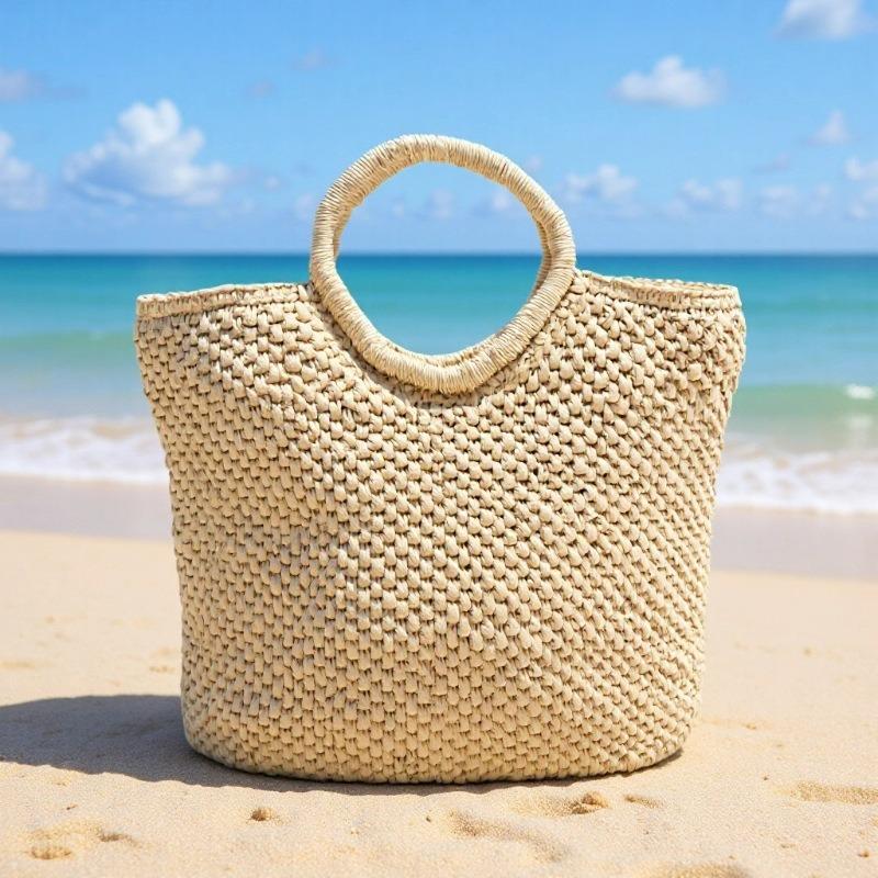 New Straw Bag Women's Simple Solid Color Hand-woven Bag Large Capacity Handbag Holiday Beach Bag