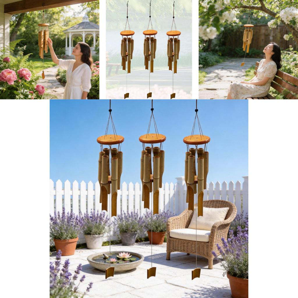 Garden Bamboo Wind Chime With Hand Painted Finish For Outdoor Patio Decor