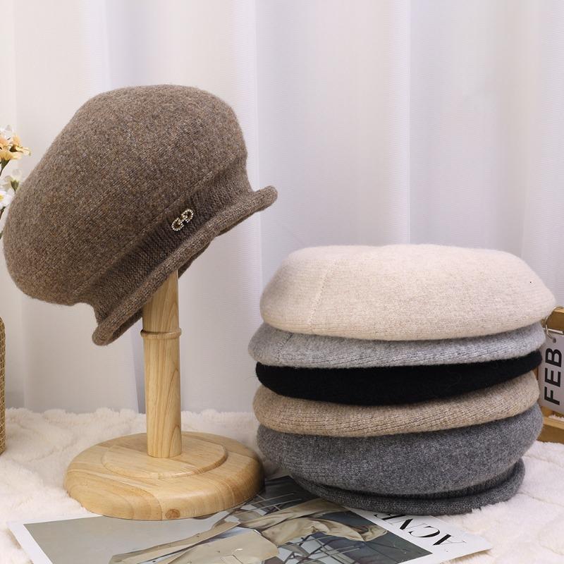 Autumn Winter Simple Premium Feel Sweet Cool Versatile British Painter Elegant Cute Style Beret Warm Windproof Solid Color Mushroom Pile Hat Cute Cap