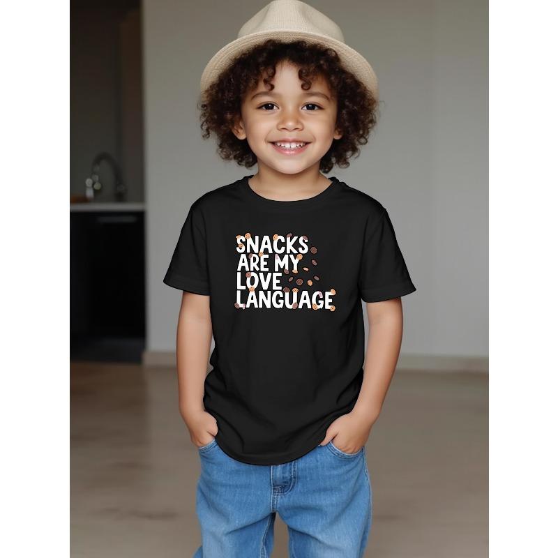 European Size Funny Letter Print Short Sleeved T Shirt Breathable Round Neck Summer Top for Boys Casual Wear for Children