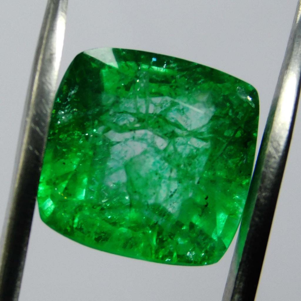 7 Ct Natural CERTIFIED Emerald Square Cushion Cut Green Colombian Loose Gemstone A-5895
