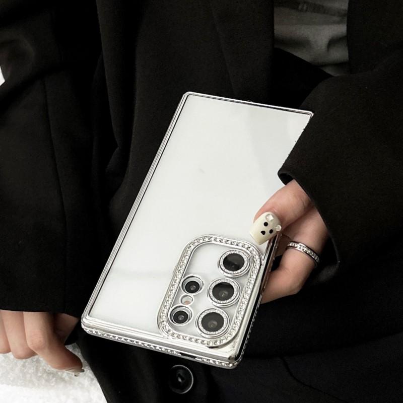 Luxury Plating Glitter Diamond Edge Clear Case For Samsung S24 S23 S22 Ultra Plus Camera Protection Transparent TPU Soft Cover