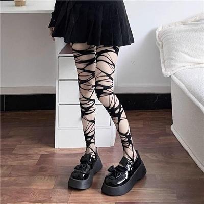 Gothic Black Ripped Stockings - Irregular Punk Halloween Socks for Women