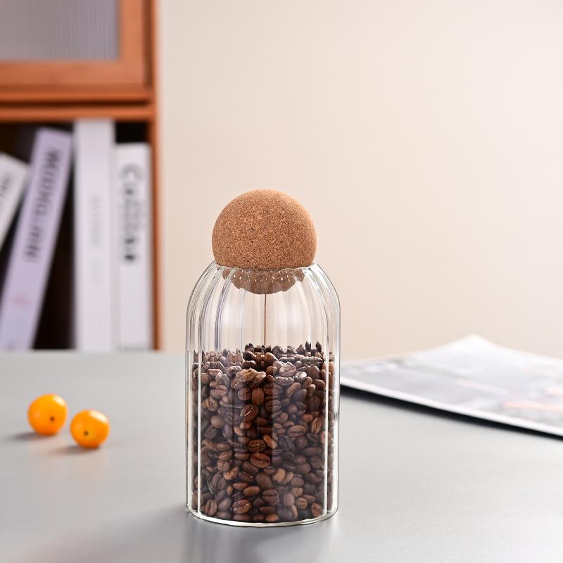 Skladovací sklenice z vysoce borosilikátového skla s korkovým víčkem na kuchyňské obiloviny a čaj, vzduchotěsná a průhledná.