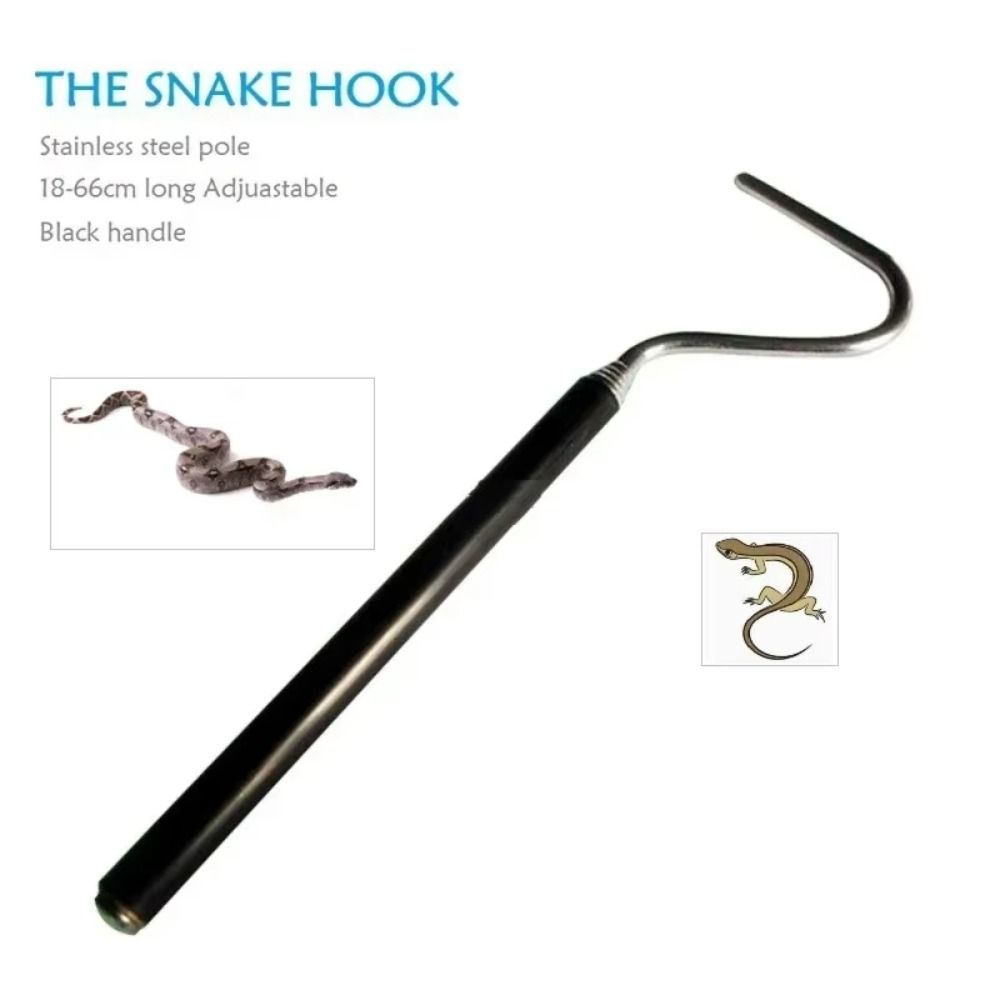 Adjustable Snake Hook Stainless Steel Long Handle Snake Catching Tool Rounded Head Non Slip Grip Reptile Catcher Amphibious