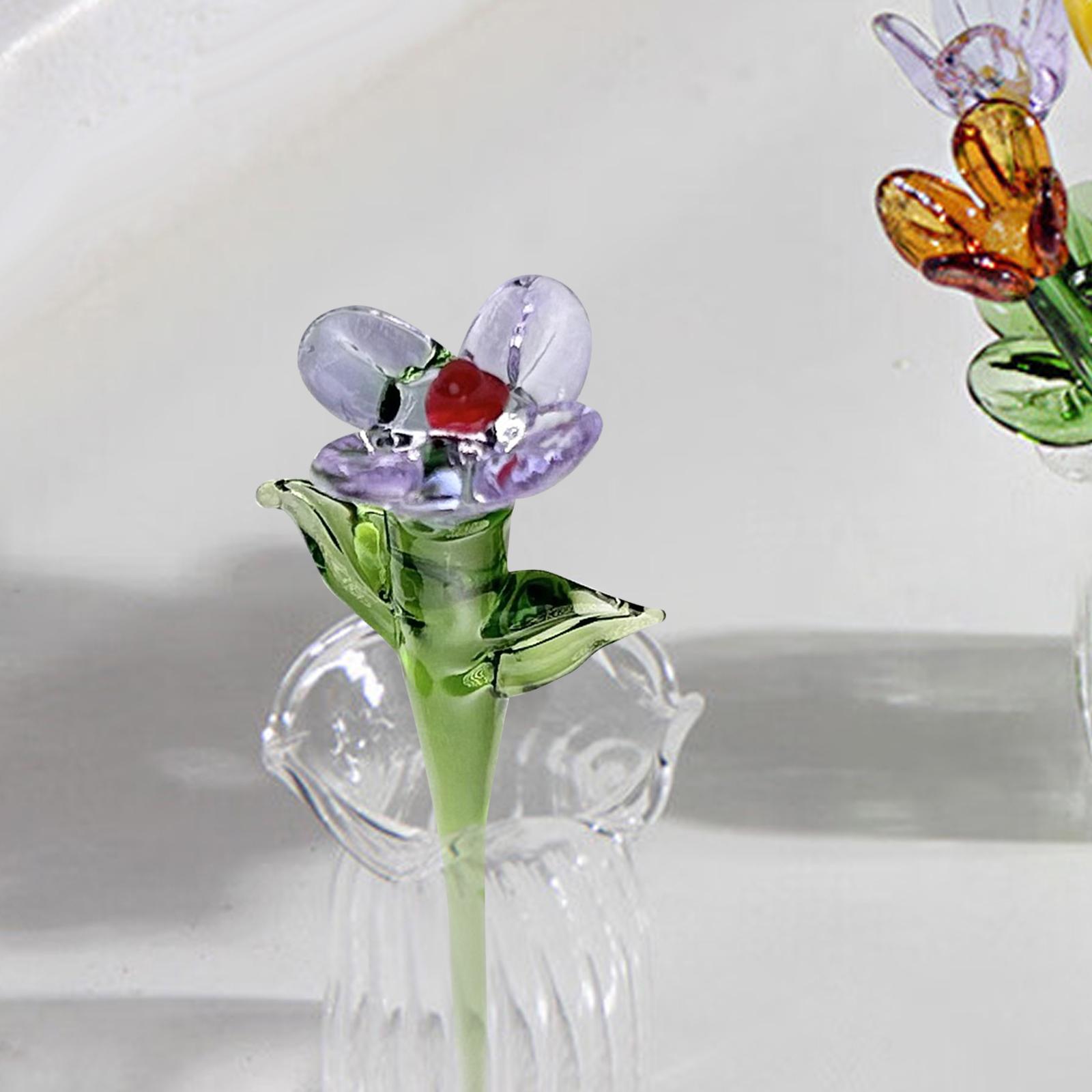 

Mini Glass Flower Ornament Creative Crafts Collectible Artificial Flower for Mom Wife Women Anniversary Office фиолетовый