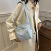 Large Capacity Trendy Canvas Shoulder Bag For Stylish Girls With Round Shape Design In Black White Blue And Pink