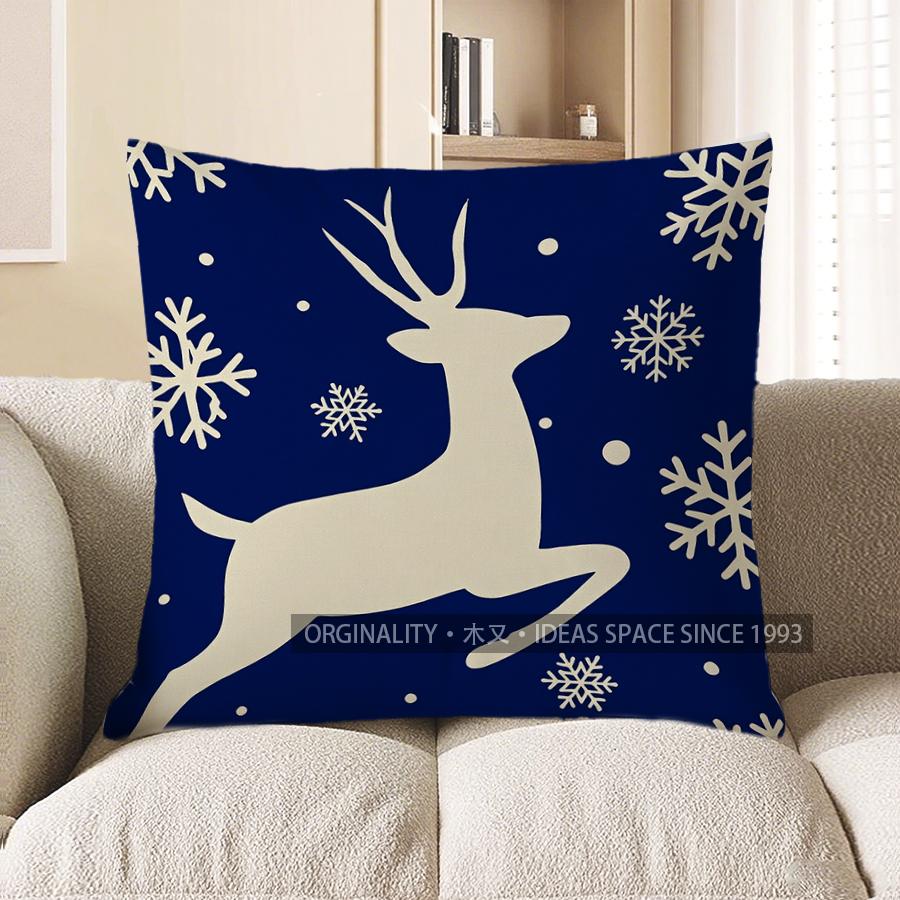 Home Decor Snowflake & Reindeer Christmas Throw Pillow Pattern Cushion Cover Suitable for Sofa Bedroom Car Pillow Cover