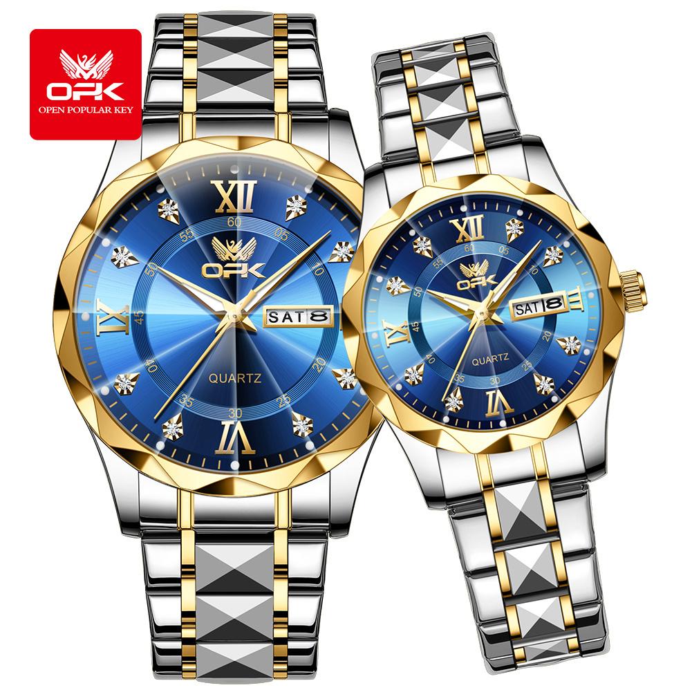 OPK Dual Calendar Waterproof Quartz Watch for Men And Women with Night Light Couple's Watch Cross-Border 6023