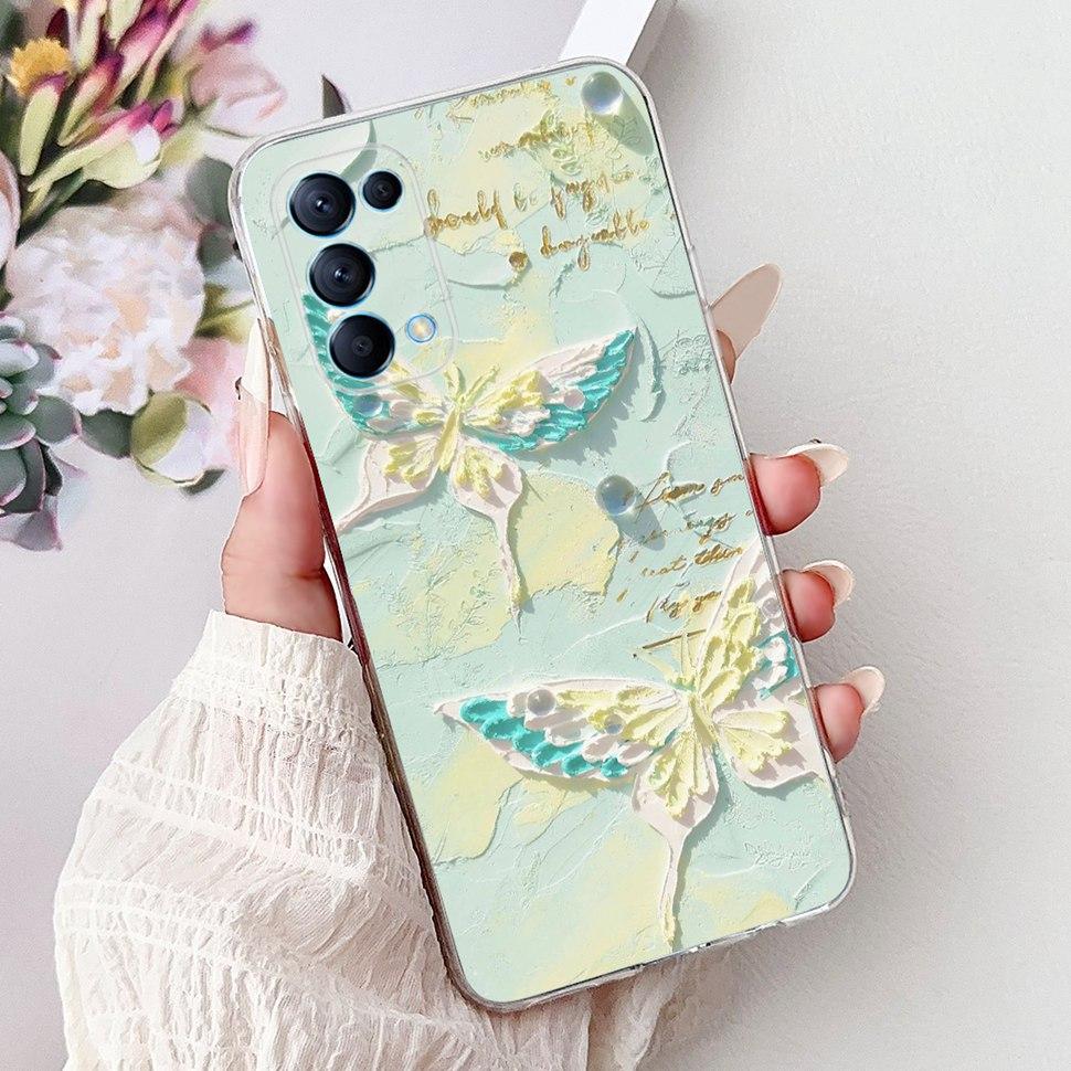 For Oppo Reno5 5G Case Stylish Flower Butterfly Soft Silicone Case For Oppo Reno5 Reno 5 K 5K Cases CPH2145 Cover Coque Bumper