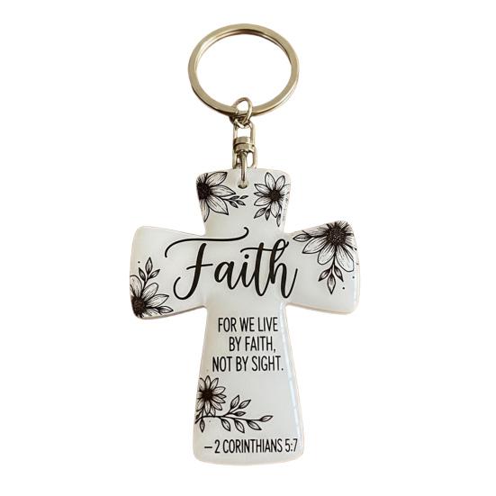 Acrylic Keychain Inspirational Scripture Ten-Shaped Pendant Keyring Religious Christian Faith Gift for Men Women
