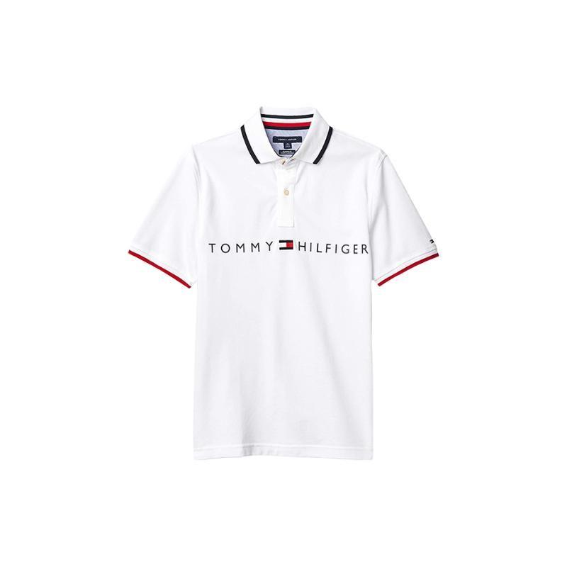 Tommy Hilfiger Jednolity Kolor Haftowane Logo Codzienna Koszulka Polo z Krótkim Rękawem Męskie topy Biały 78E7858-112