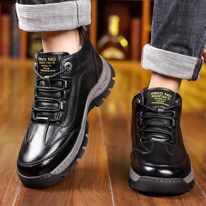 Men's cotton shoes winter high-top men's shoes genuine leather northeast velvet thickened wool warm non-slip snow boots men's outer wear