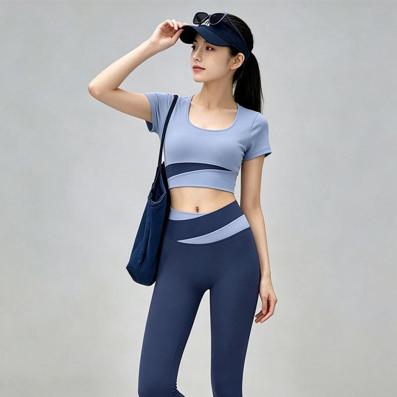 Contrasting Color Splicing Yoga Suit Women Can Wear Quick-drying Breathable Short-sleeved Trousers Pilates Sports Suit