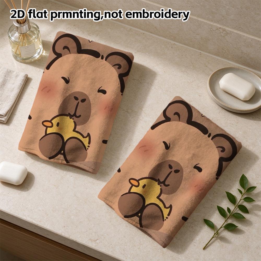 Capybara And Little Duck Print Towel, Soft Absorbent Face And Shower Towel