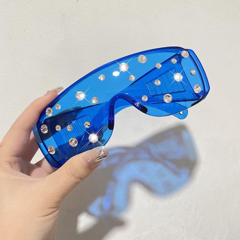 Oversized Diamond Goggle Sunglasses Women Men Fashion One Piece Windshield UV Protection Punk Rhinestone Sunglasses Feminino Man