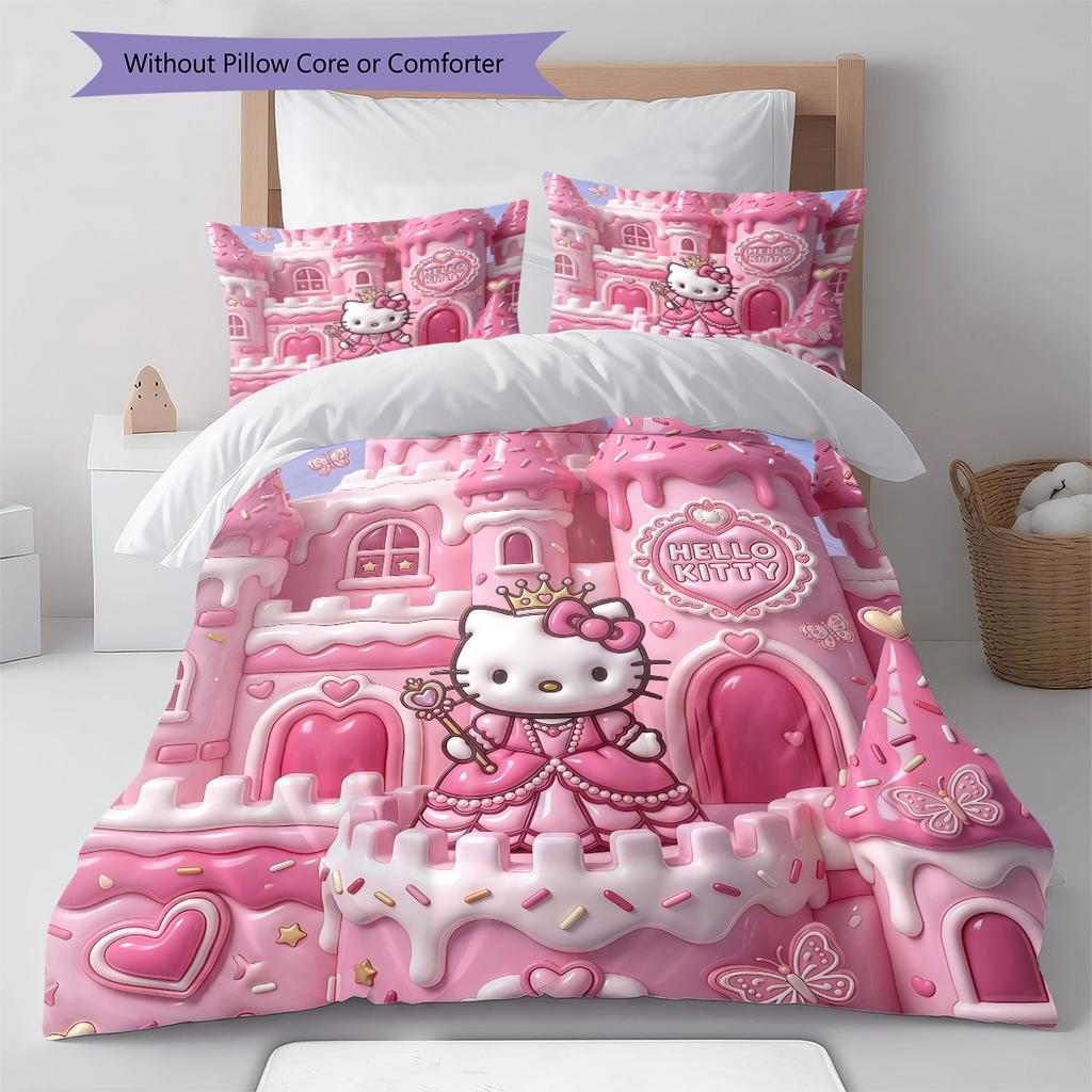 Hello Kitty Cute Pattern Bedding,Quilt Set Quilt Cover Pillowcase Home Birthday Gift(1 * Duvet Cover + 2 * Pillowcase, Without Core)