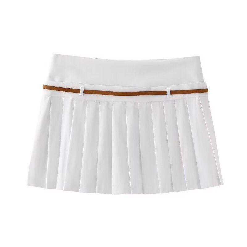 Fashion Style 2024 Spring and Summer New Women's Clothing Versatile Belt Vest Tops High Waist Width Pleated Skirt 2010816