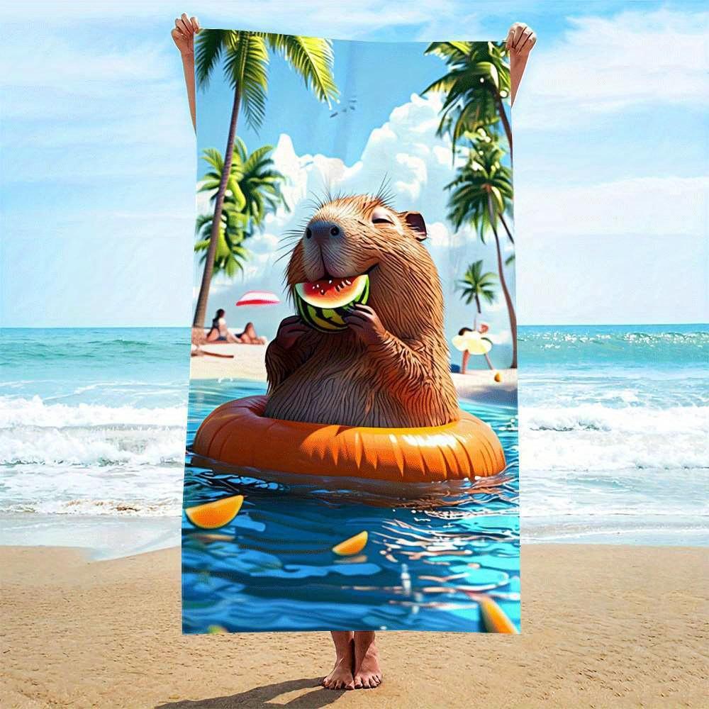 Capybara Eating Watermelon Float Microfiber Beach Towel, Quick-Dry Strong Wrap Design for Beach Pool W40*H60(CM)