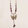 Mittelalterliche Zen Keramik Schmetterling Perlenkette - Damen Lang, Verstellbar Chinesischer Ethno-Stil Accessoire
