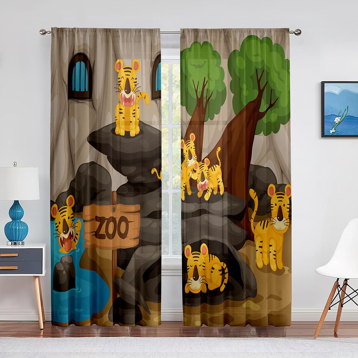 Мультяшный зоопарк тема оконные тюль занавески животные дикая природа тигр панда — фото 7