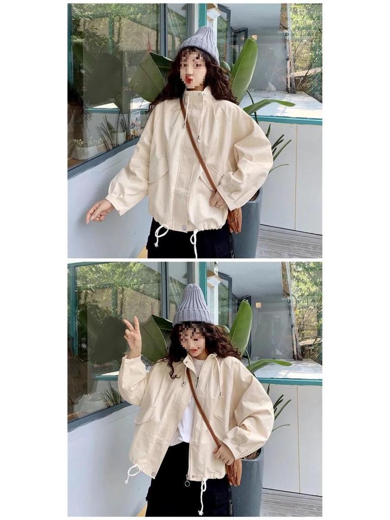 Autumn Winter Loose Fit Drawstring Jacket for Women - Korean College Style Casual Outerwear