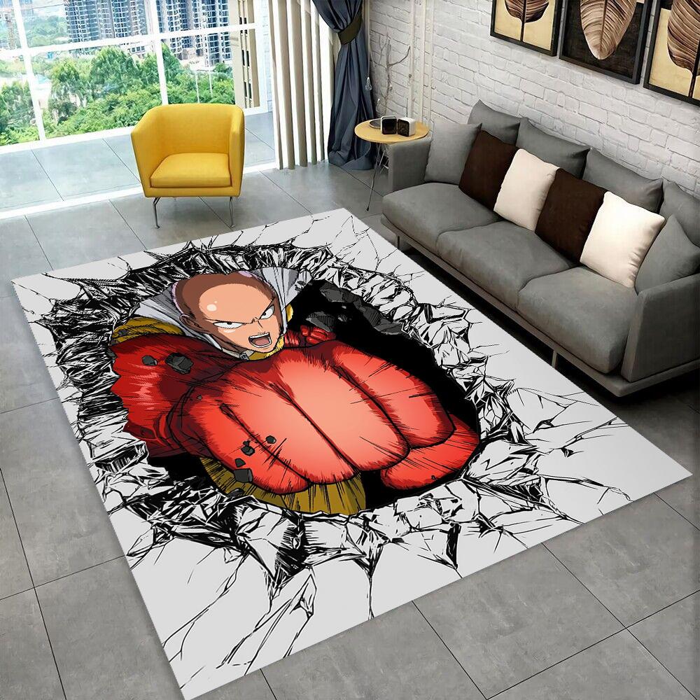 3D One Punch Man Saitama Cartoon Anime Teppich für Wohnzimmer Schlafzimmer Zuhause Sofa Dekoration, Kinder Spiel Rutschfeste Bodenmatte