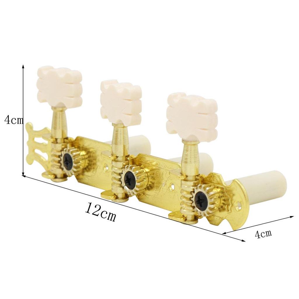 Three-in-Line Classical Guitar Tuners with Flower Pattern Knobs and Wooden String Posts