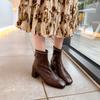 Autumn and Winter New Soft Leather French Square Head Thin Boots Women's Versatile Korean Thick High Heel Bare Boots Martin Boots Retro Short Boots