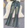 American Retro Denim Tube Top Bootcut Pants Beaded