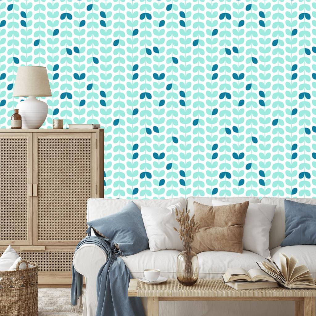 Turquoise Leaves Wallpaper in Scandinavian Style for Living Room and Bedroom 50x1000