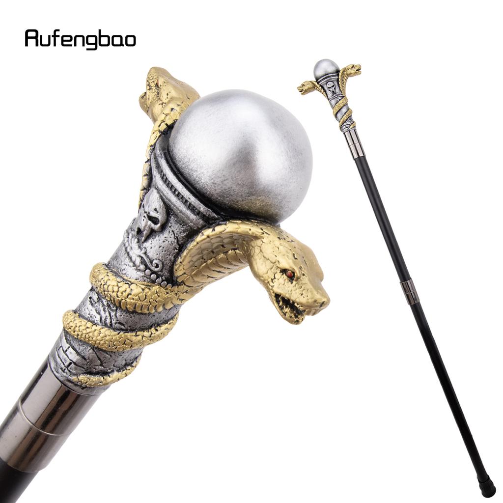 Golden Resin Double Snake Head Cobra Walking Cane Fashion Decorative Steel Stick Gentleman Elegant Cosplay Cane Crosier 94cm